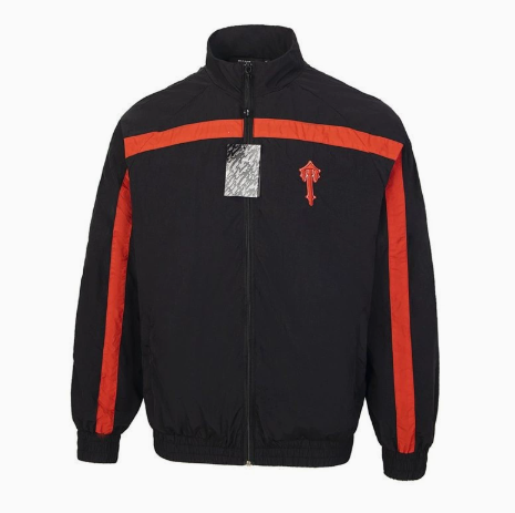 Color-blocked embroidered letter windproof sports set Black and Red