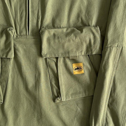 Slant pocket military green jacket