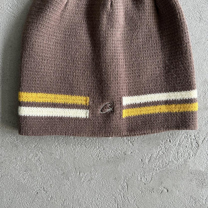 knit stripe beanie -brown