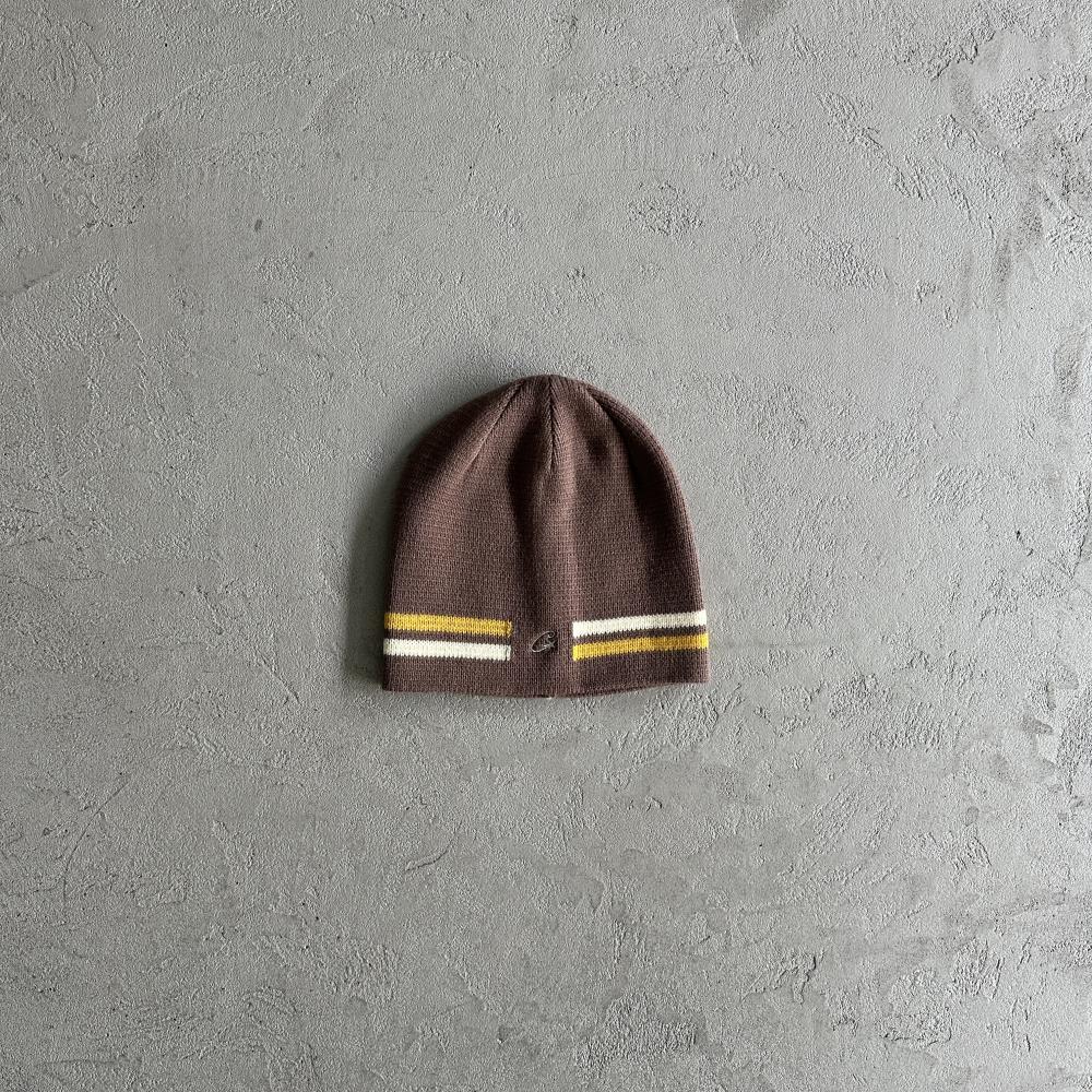 knit stripe beanie -brown