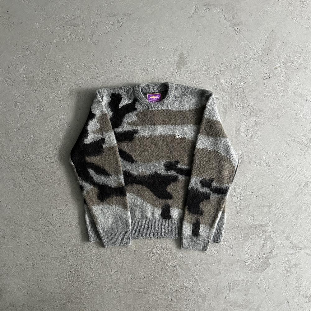 Mohair kmit sweater deep ocean camo grey