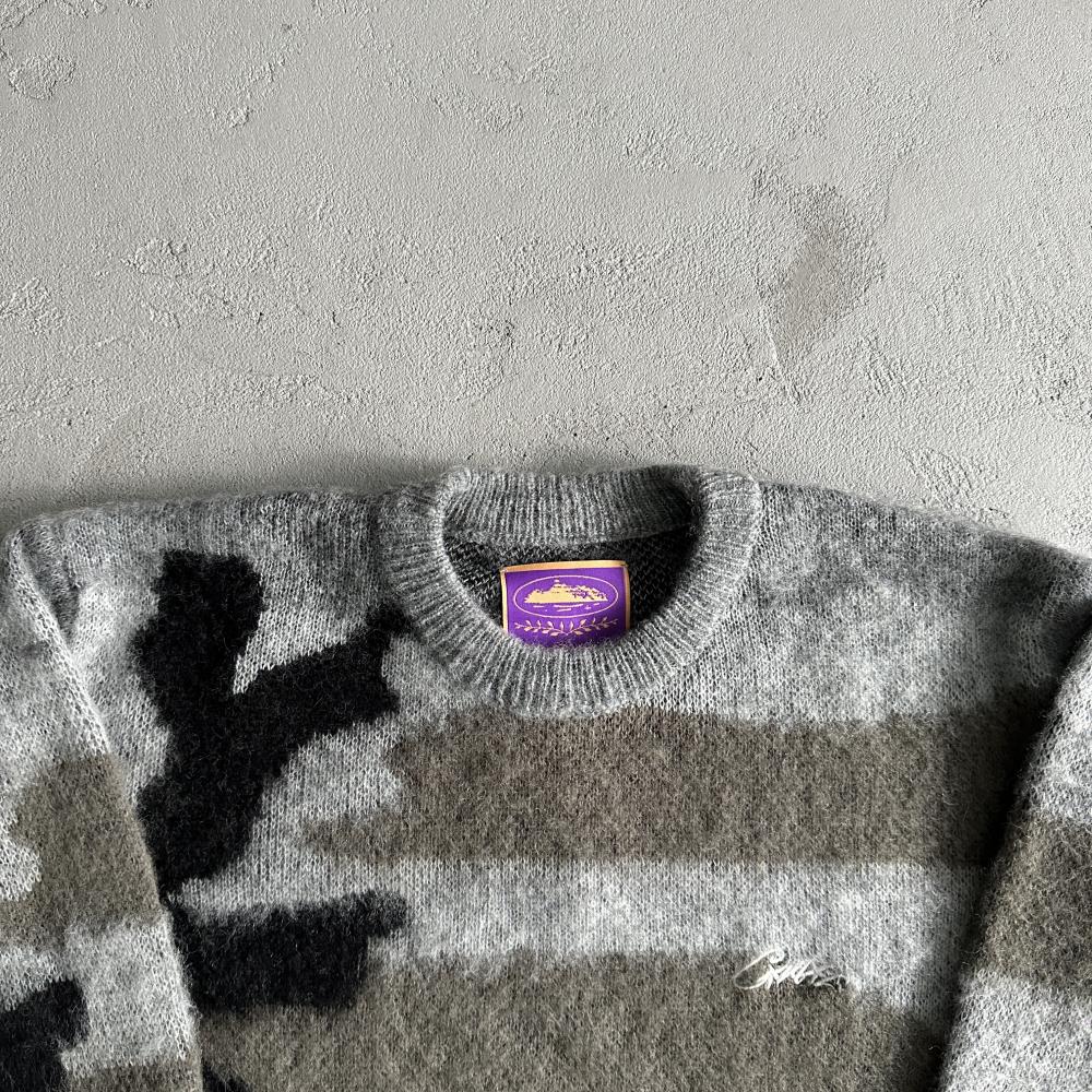 Mohair kmit sweater deep ocean camo grey