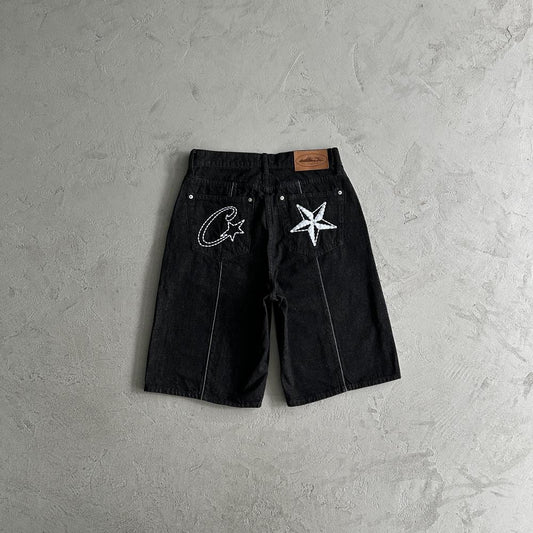 denim shorts jeans-black