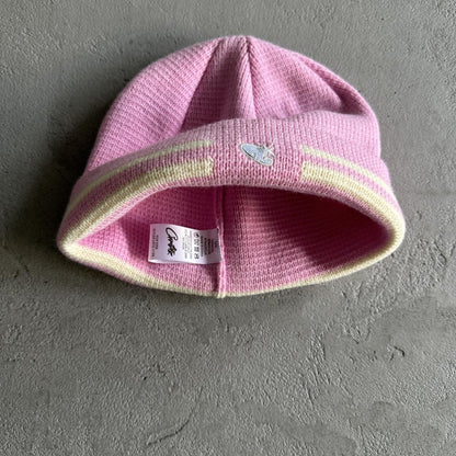 knit stripe beanie -pink