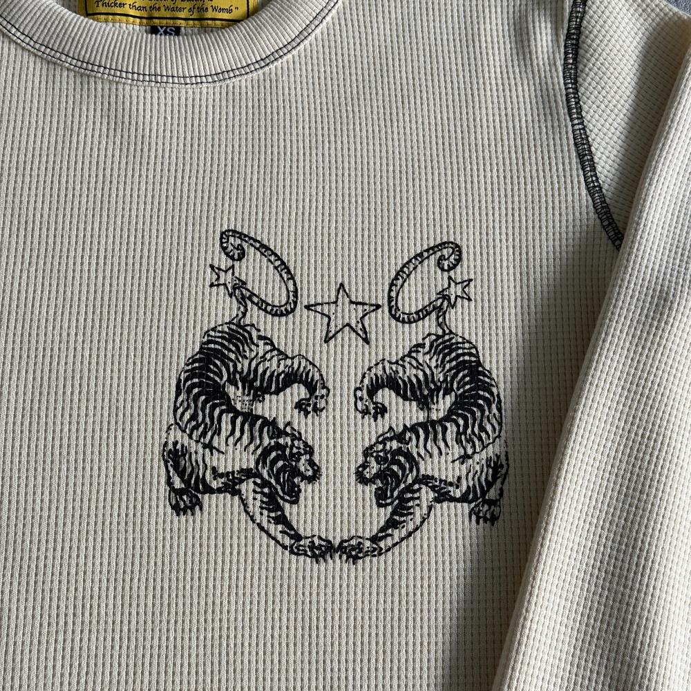 Waffle Tiger Stars Long Sleeve-Beige