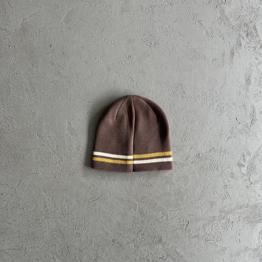 knit stripe beanie -brown