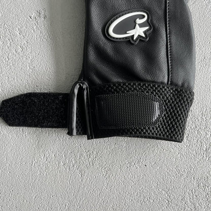 (Genuine cowhide) black leather gloves