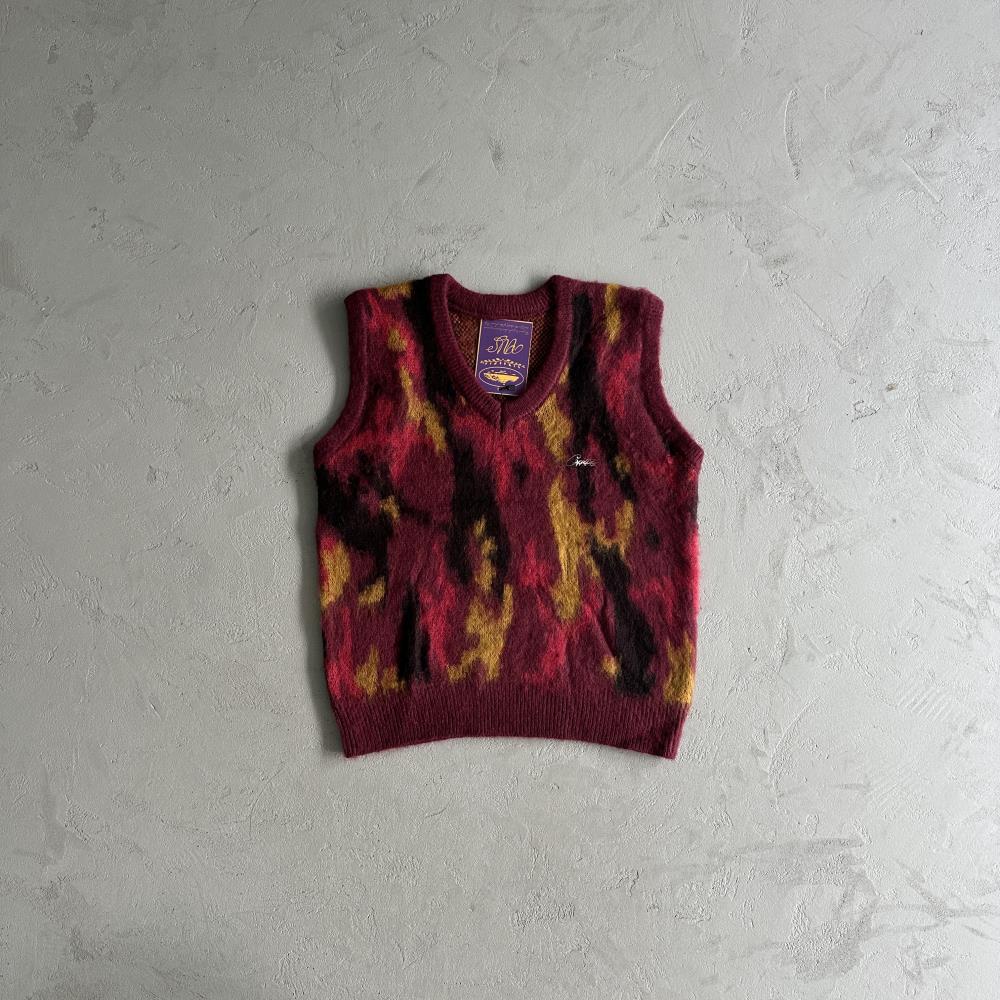 Mohair Knit Red Yellow Black Camo Sweater Vest