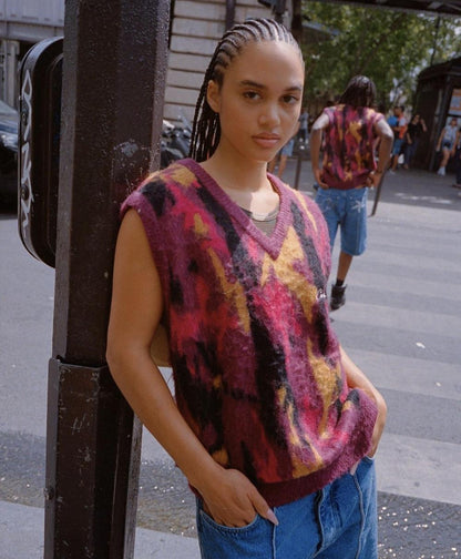 Mohair Knit Red Yellow Black Camo Sweater Vest