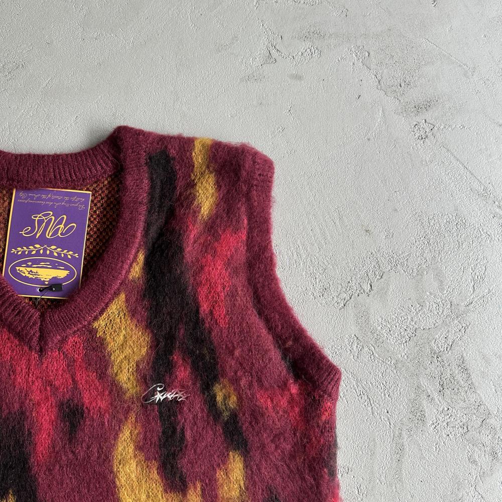 Mohair Knit Red Yellow Black Camo Sweater Vest