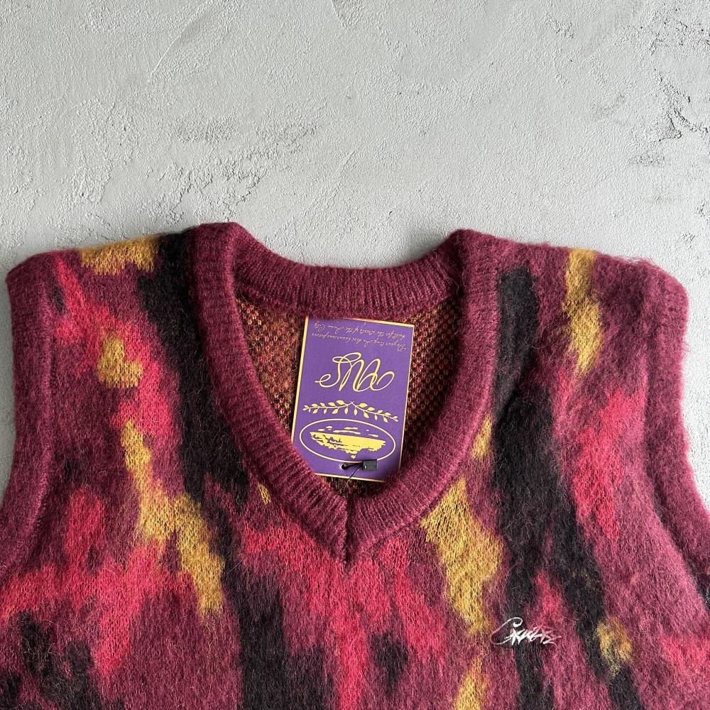 Mohair Knit Red Yellow Black Camo Sweater Vest