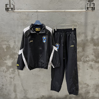 Corteiz Alcatraz Embroidered Logo Woven Casual Black Sportswear Set