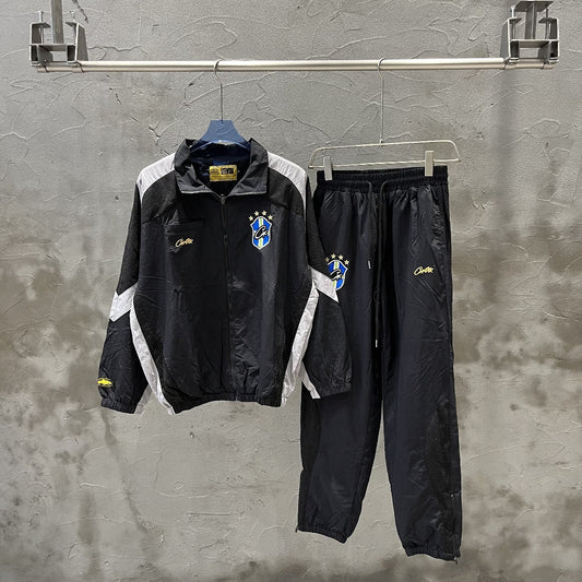 Corteiz Alcatraz Embroidered Logo Woven Casual Black Sportswear Set