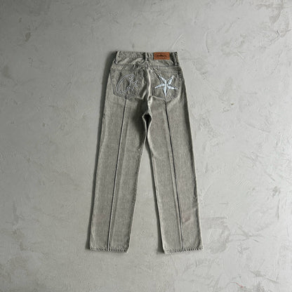 Grey Men's American high-street vintage denim outfit (jeans and denim jacket)