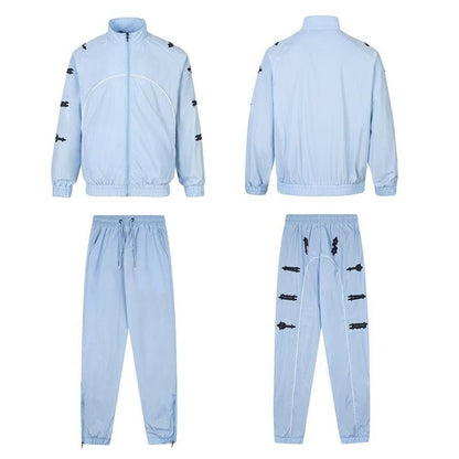 Color-blocked embroidered letter windproof sports set Sky Blue