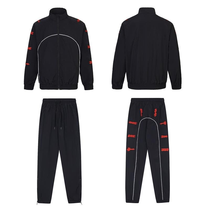 Color-blocked embroidered letter windproof sports set Black