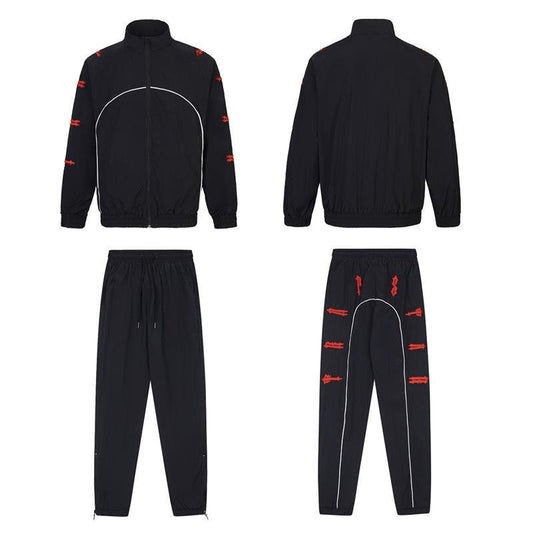 Color-blocked embroidered letter windproof sports set Black