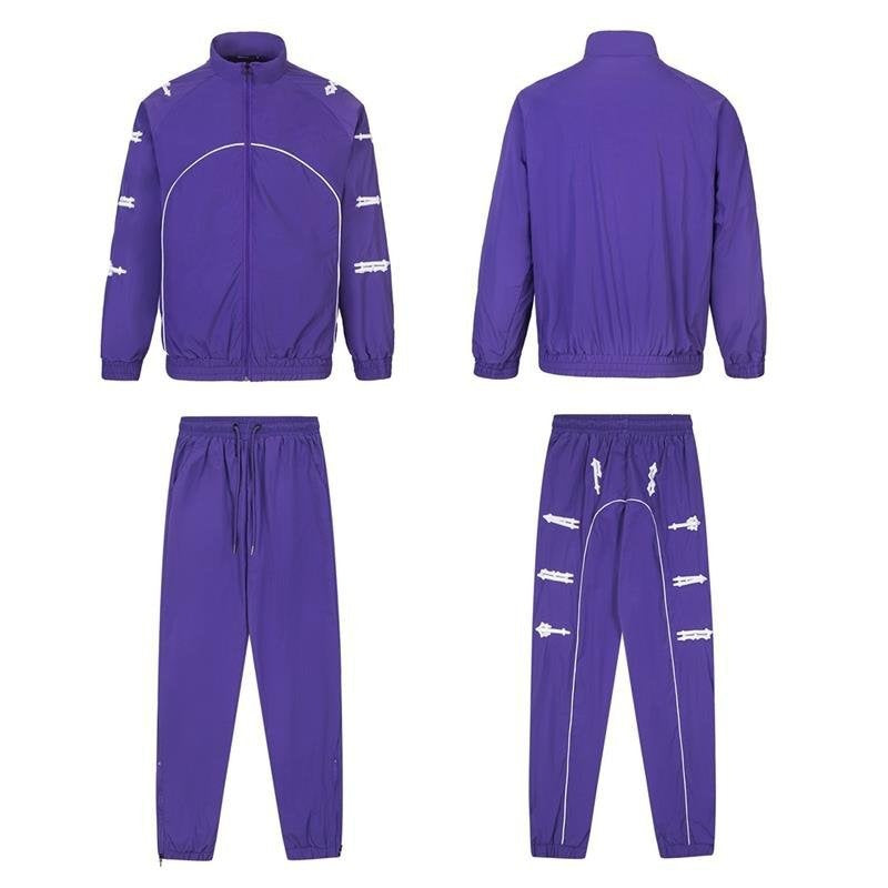 Color-blocked embroidered letter windproof sports set Purple