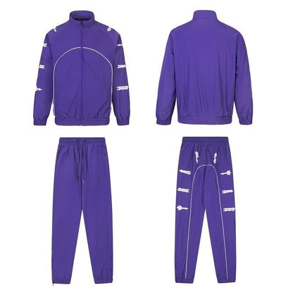 Color-blocked embroidered letter windproof sports set Purple