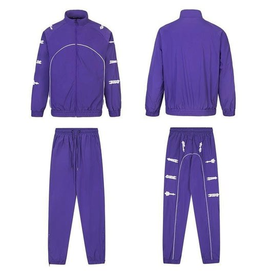 Color-blocked embroidered letter windproof sports set Purple