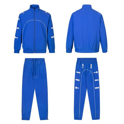 Color-blocked embroidered letter windproof sports set Blue
