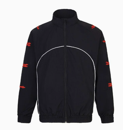 Color-blocked embroidered letter windproof sports set Black