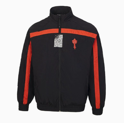 Color-blocked embroidered letter windproof sports set Black and Red