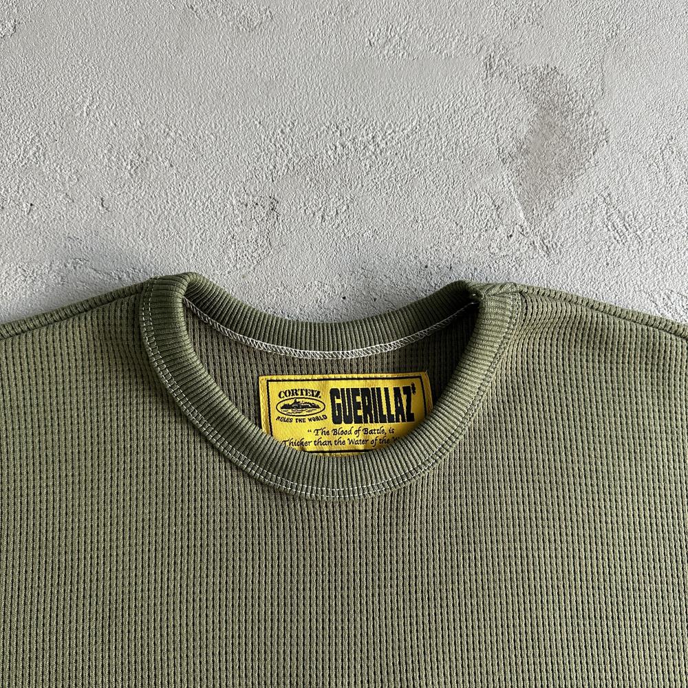 Waffle C Stars Long Sleeve-Army Green