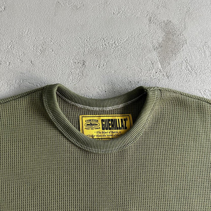 Waffle C Stars Long Sleeve-Army Green