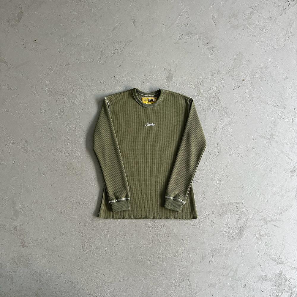 Waffle C Stars Long Sleeve-Army Green