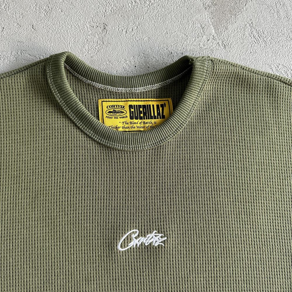 Waffle C Stars Long Sleeve-Army Green