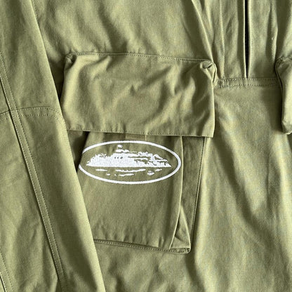 Slant pocket military green jacket