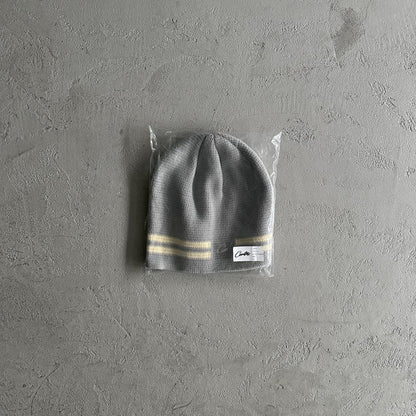 knit stripe beanie -gray