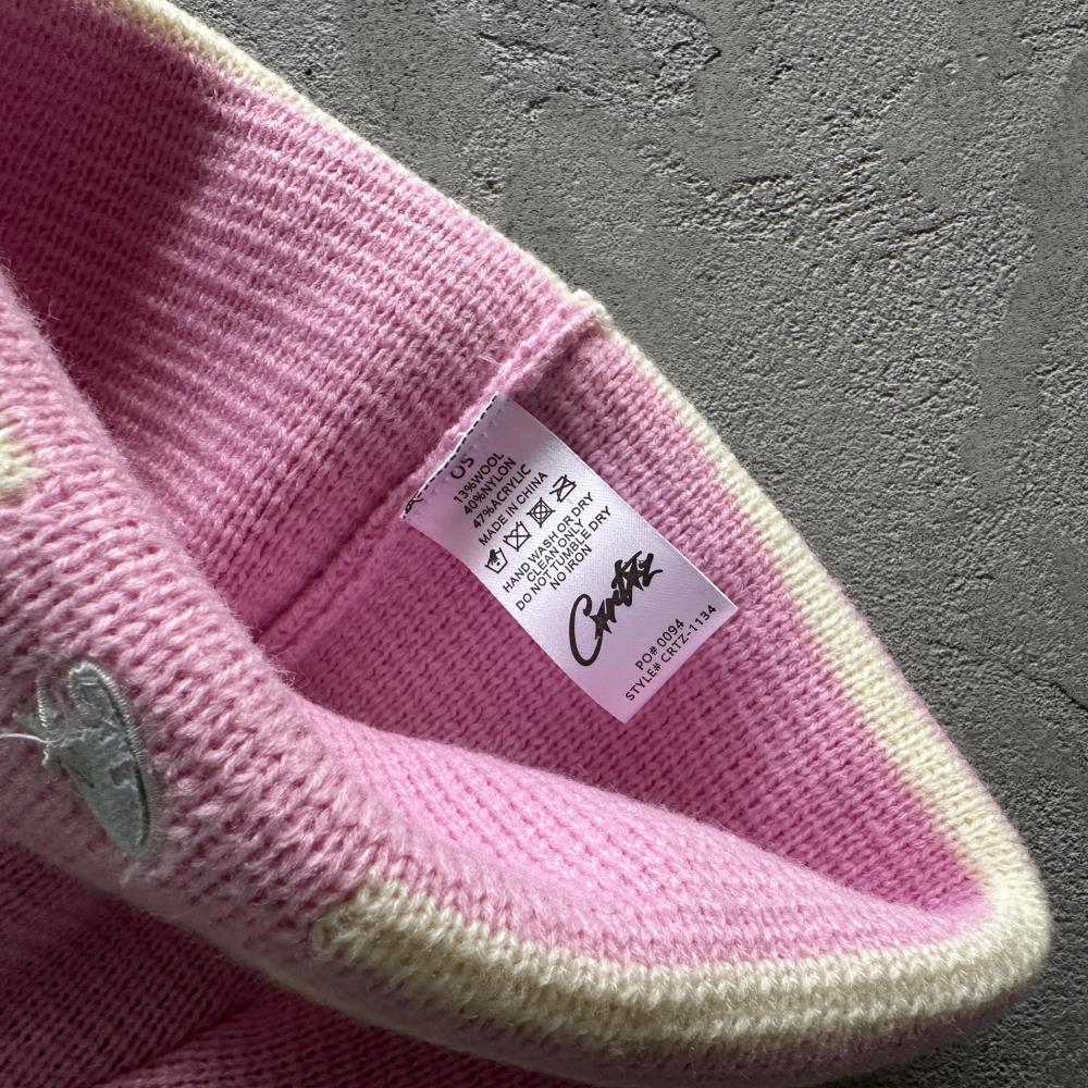 knit stripe beanie -pink