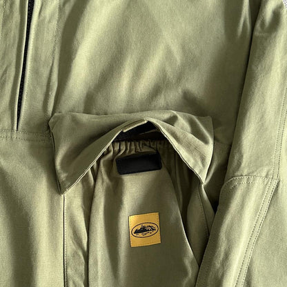 Slant pocket military green jacket