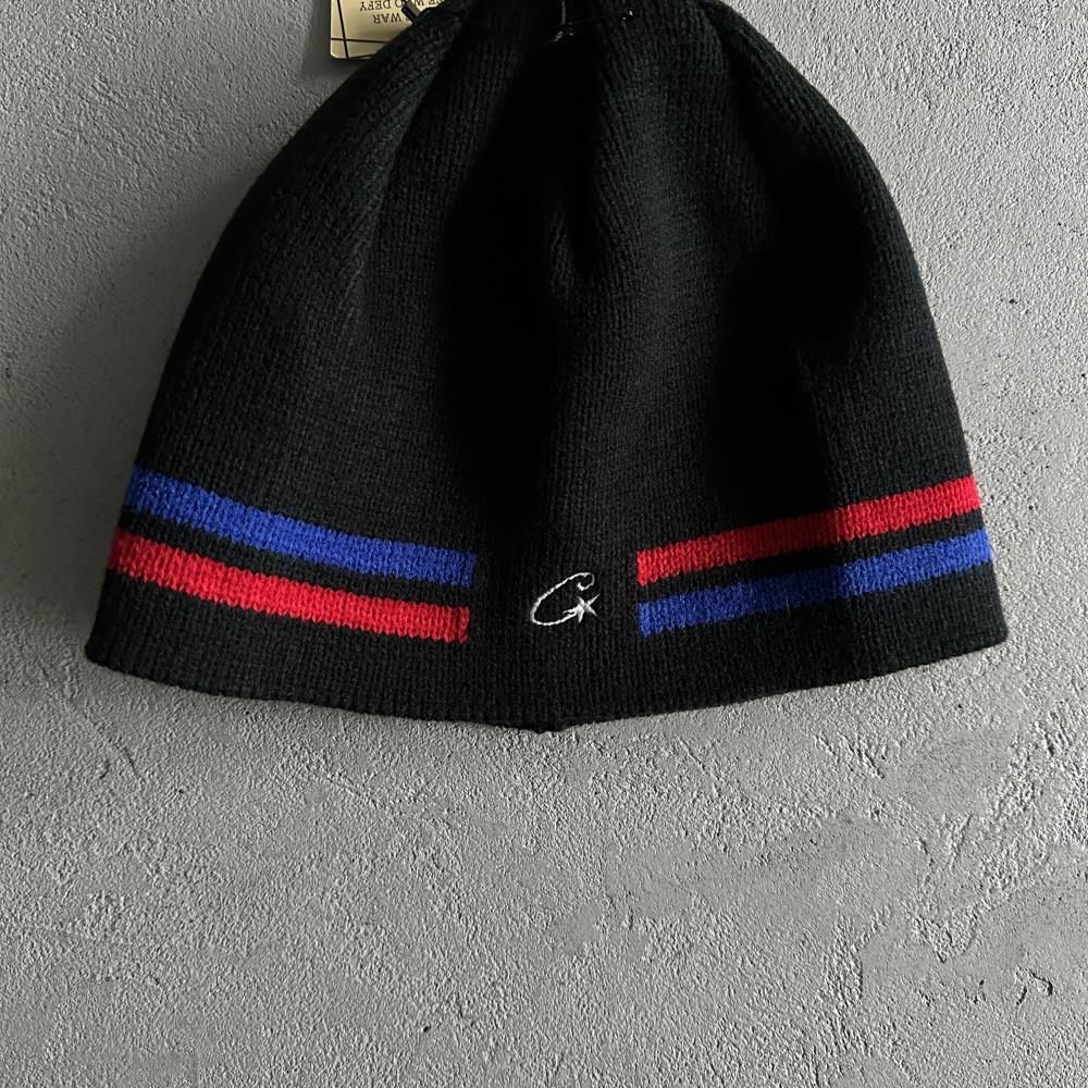 knit stripe beanie black red bule