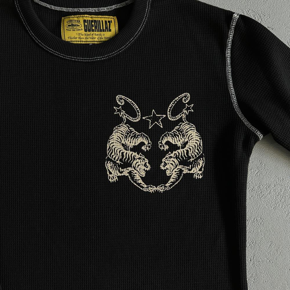 Waffle Tiger Stars Long Sleeve-Black