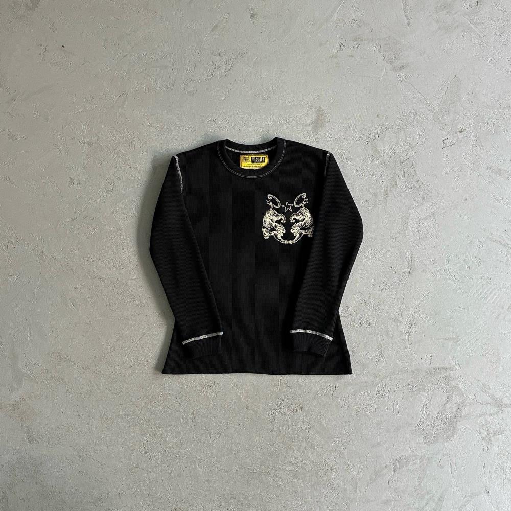 Waffle Tiger Stars Long Sleeve-Black