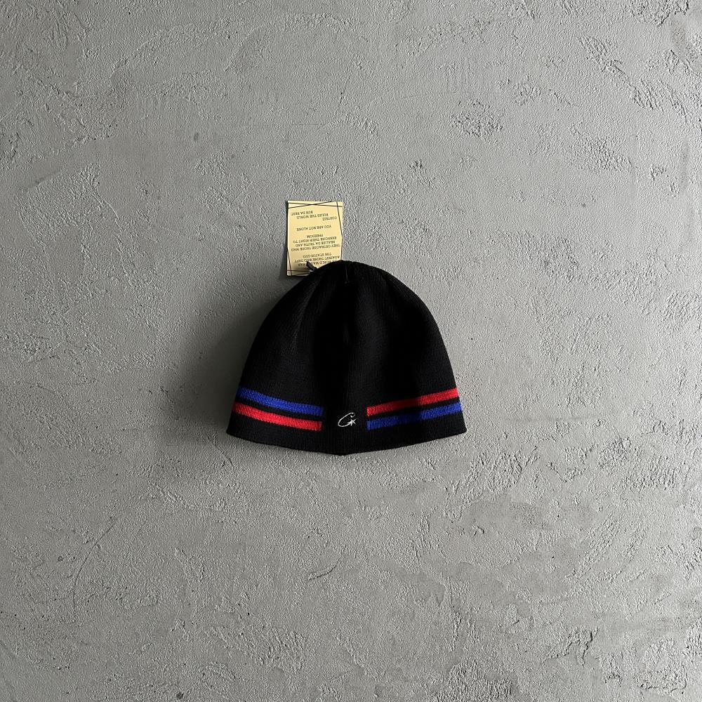 knit stripe beanie black red bule