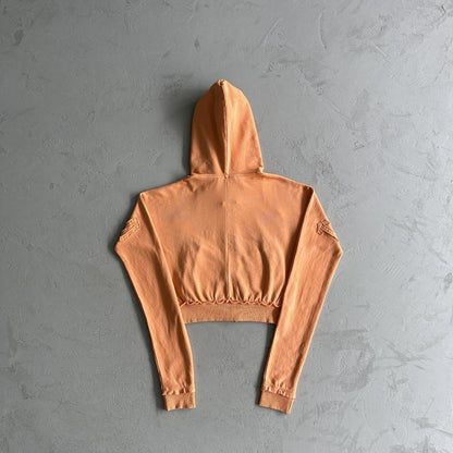 women's irongate cropped batwing zip hoodie-washed orange