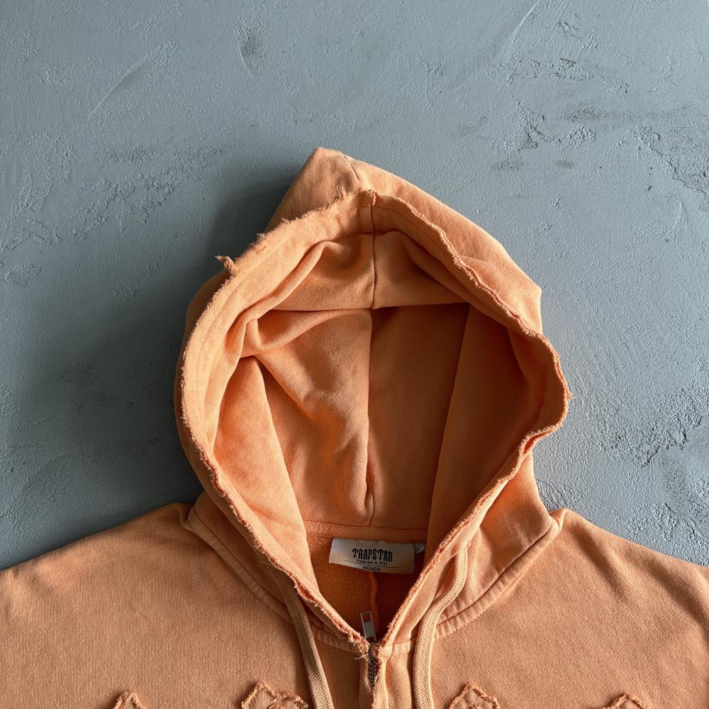 women's irongate cropped batwing zip hoodie-washed orange