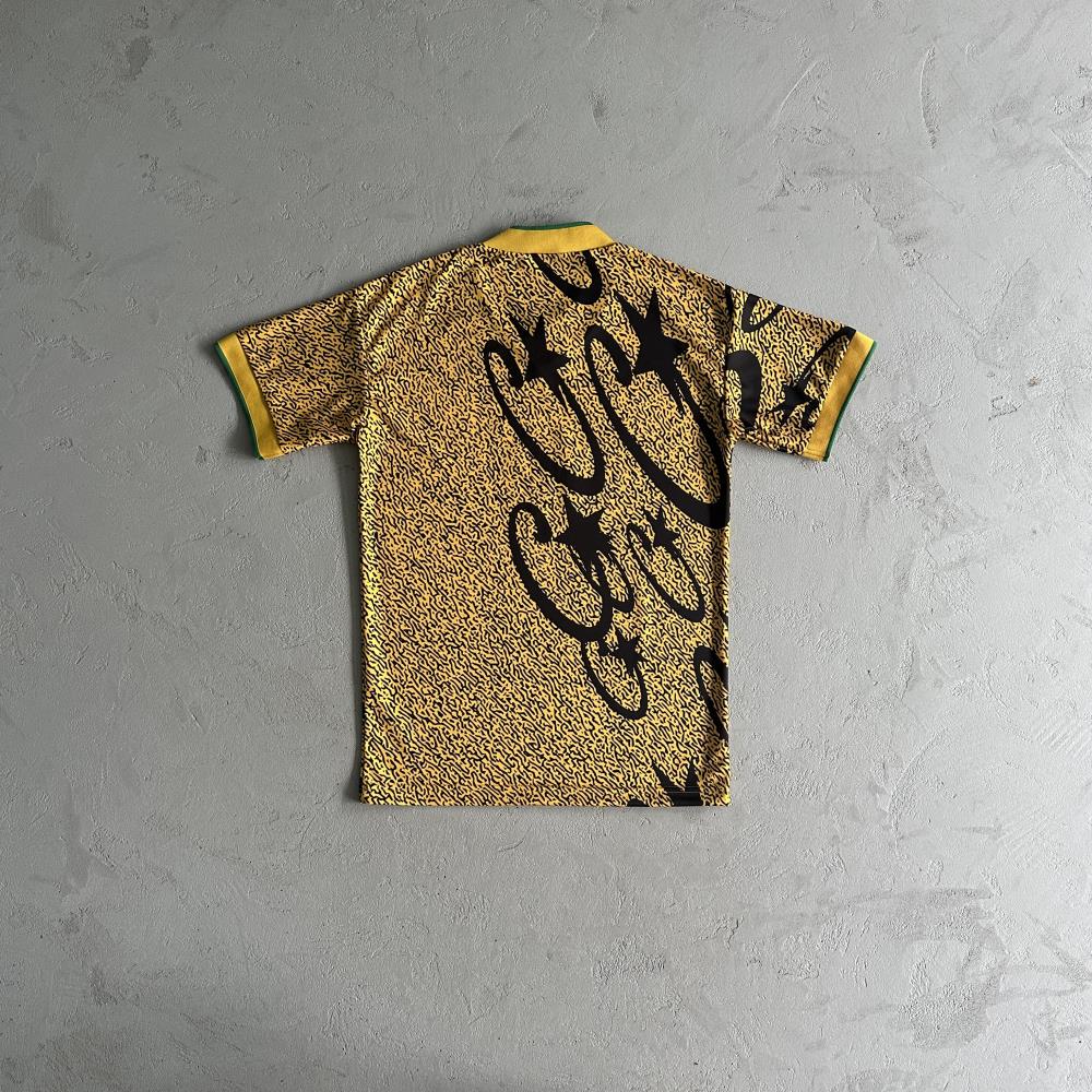 yellow and black all-over printed football uniform