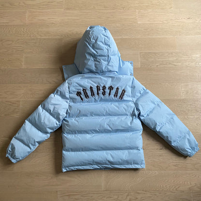 DETACHABLE HOODED PUFFER JACKET - ICE BLUE