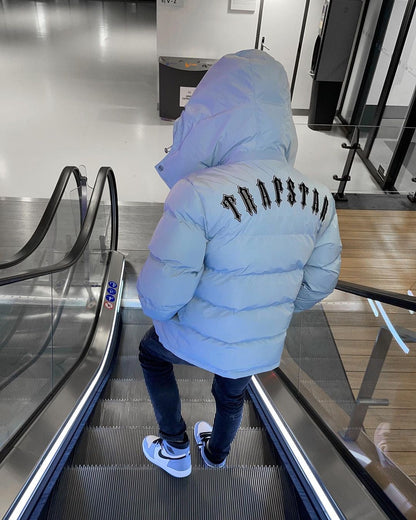 DETACHABLE HOODED PUFFER JACKET - ICE BLUE