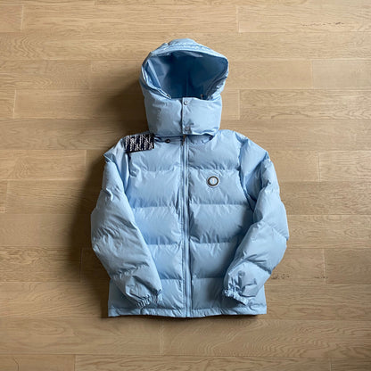 DETACHABLE HOODED PUFFER JACKET - ICE BLUE