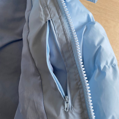 DETACHABLE HOODED PUFFER JACKET - ICE BLUE