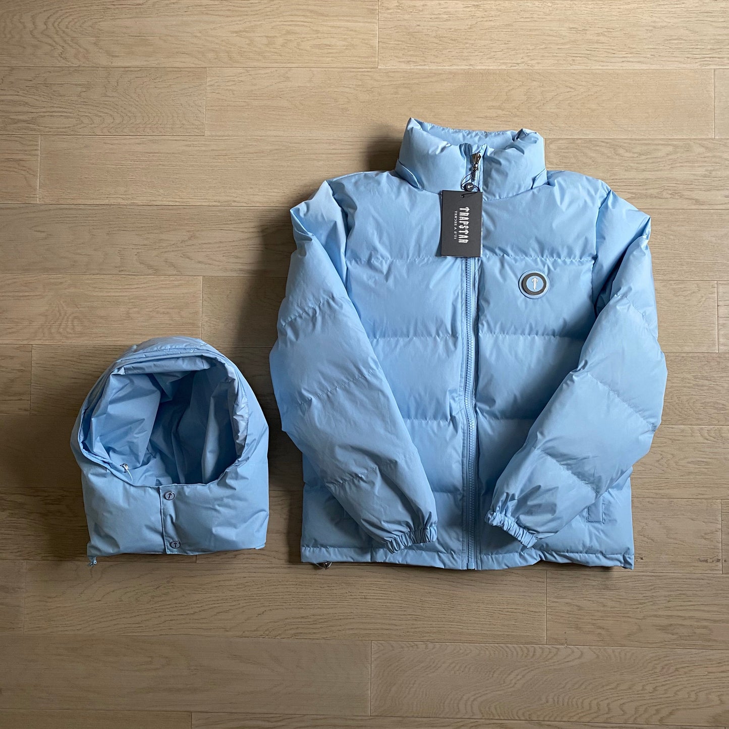 DETACHABLE HOODED PUFFER JACKET - ICE BLUE