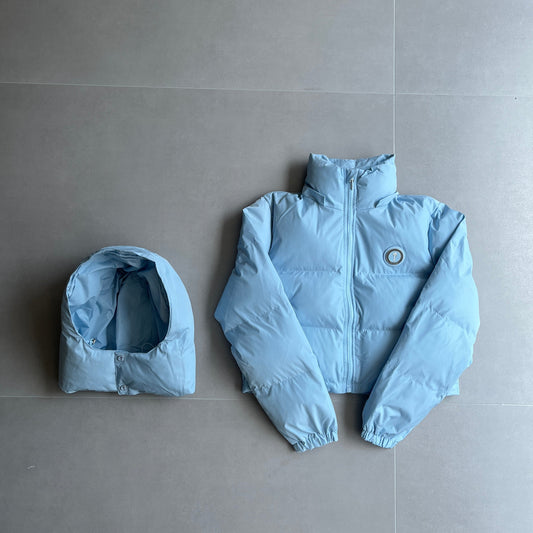 womens irongate detachable hooded puffer - baby blue