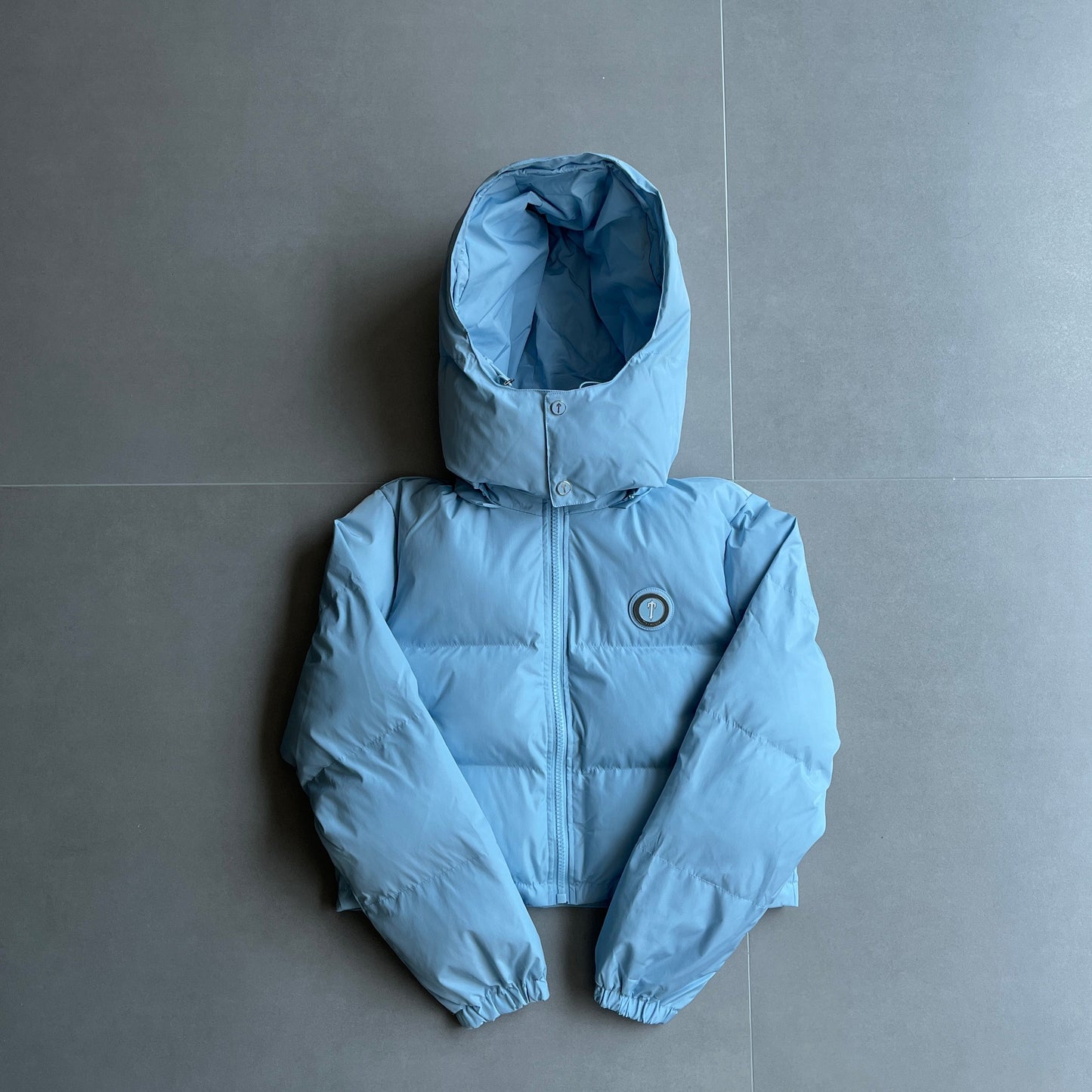 womens irongate detachable hooded puffer - baby blue